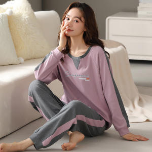 睡衣女士秋冬季韩版长袖纯棉大码全棉可爱卡通家居服套装可外穿