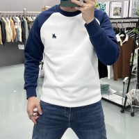 秋冬新款潮流美式加绒战马刺绣长袖T恤男潮牌拼接撞色高级感卫衣_1
