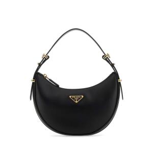 普拉达(PRADA)女款黑色真皮手提单肩包金属点缀精致百搭配饰日常 黑色