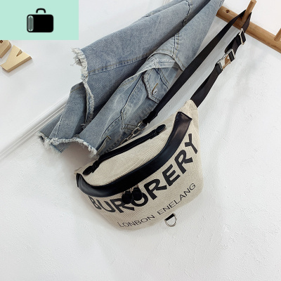 夏天斜挎帆布马鞍包简约字母百搭韩版胸包单肩半圆女包潮流NEW LAKE 米白色女斜挎包