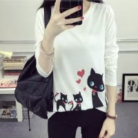 长袖T恤女装韩版学生T恤春秋新款外穿上衣服宽松印花打底衫潮