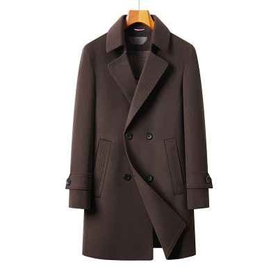 男士中长款双面呢羊毛大衣秋冬新款脱卸羽绒内胆双排扣大衣风衣男