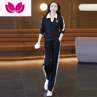 七斓polo领休闲运动服套装女2023新款时尚减龄卫衣阔腿裤套