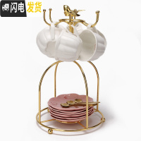 三维工匠日式少女樱花陶瓷咖啡杯咖啡杯碟套装欧式杯碟下午茶杯碟配杯架 6杯6碟6金勺+小鸟杯架(粉色)咖啡器具