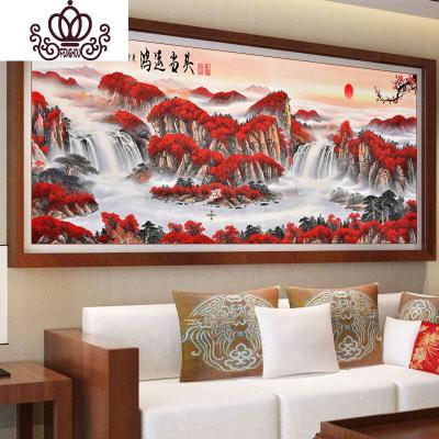 封后满钻客厅风景山水5D贴砖粘十字绣钻石绣2019新款钻石画-满钻全贴-鸿运当头山水画2.8*1.2米-送2