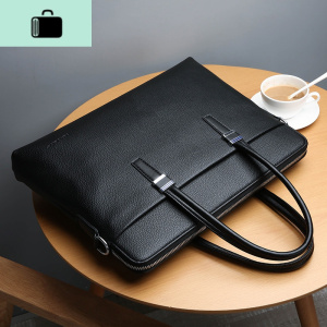 男包手提包商务男士公文包防水横款休闲电脑包男皮包大容量公务包NEW LAKE 大气黑男士手提包 大气黑