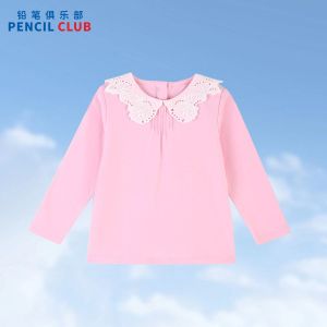 [1件3折]秋季新款女童反领长袖T恤后背纽扣穿脱方便蕾丝翻领长袖T恤