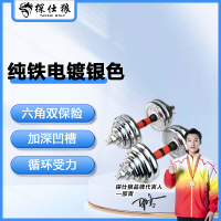 探仕狼 哑铃健身家用套装纯铁电镀杠铃可调节重量一对 电镀银色 10KG 5kg2