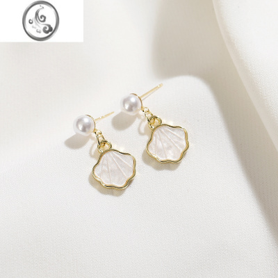 JiMi贝壳珍珠耳钉小众设计感耳环高级感轻奢气质耳饰蚊香盘无耳洞耳夹