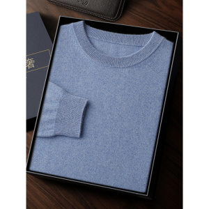 新款平面圆领羊绒衫男针织内搭打底毛衣秋冬款保暖羊绒衫套头毛衣