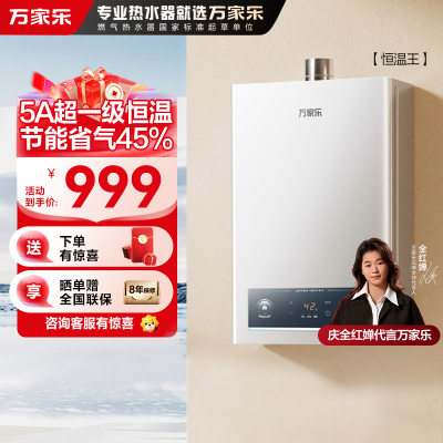 万家乐恒温王[全红婵推荐]燃气热水器JSQ25-13P3(F)天然气5A超一级恒温13升家用洗澡一级节能省气防冻