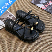 SUNTEK配裙子仙女风夹脚拖鞋女夏外穿超火2023新款网红厚底坡跟海边凉鞋