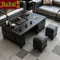 锦北火烧石功夫茶几茶桌椅组合茶具一体套装茶台一键上水1.2米黑色