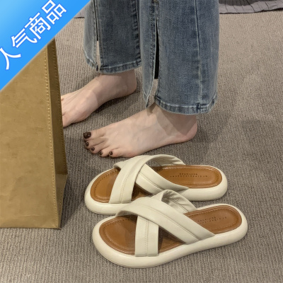 SUNTEK仙女风凉拖鞋外穿女鞋2023年春夏新款厚底法式配裙子露趾一字凉鞋