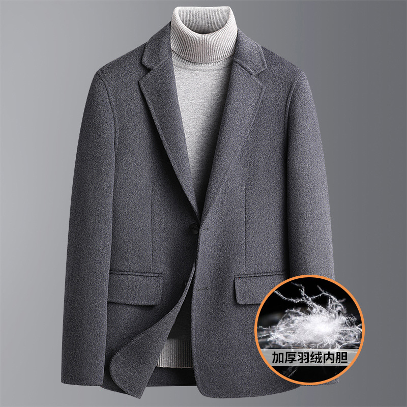 双面呢羊毛西装秋冬新款脱卸羽绒内胆羊毛西服男士保暖休闲呢外套
