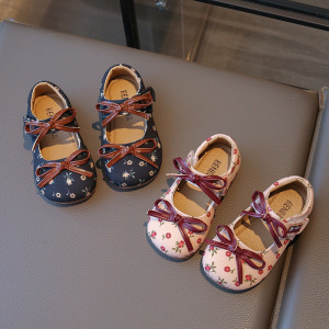 女童公主鞋春秋新款儿童鞋子蝴蝶结洋气女孩软底宝宝小皮鞋潮