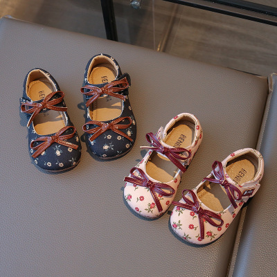 女童公主鞋春秋新款儿童鞋子蝴蝶结洋气女孩软底宝宝小皮鞋潮