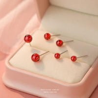 云小舒小巧精致红石榴石耳钉女s925纯银小清新简约百搭耳饰代发送女朋友老婆情人节七夕生日礼物