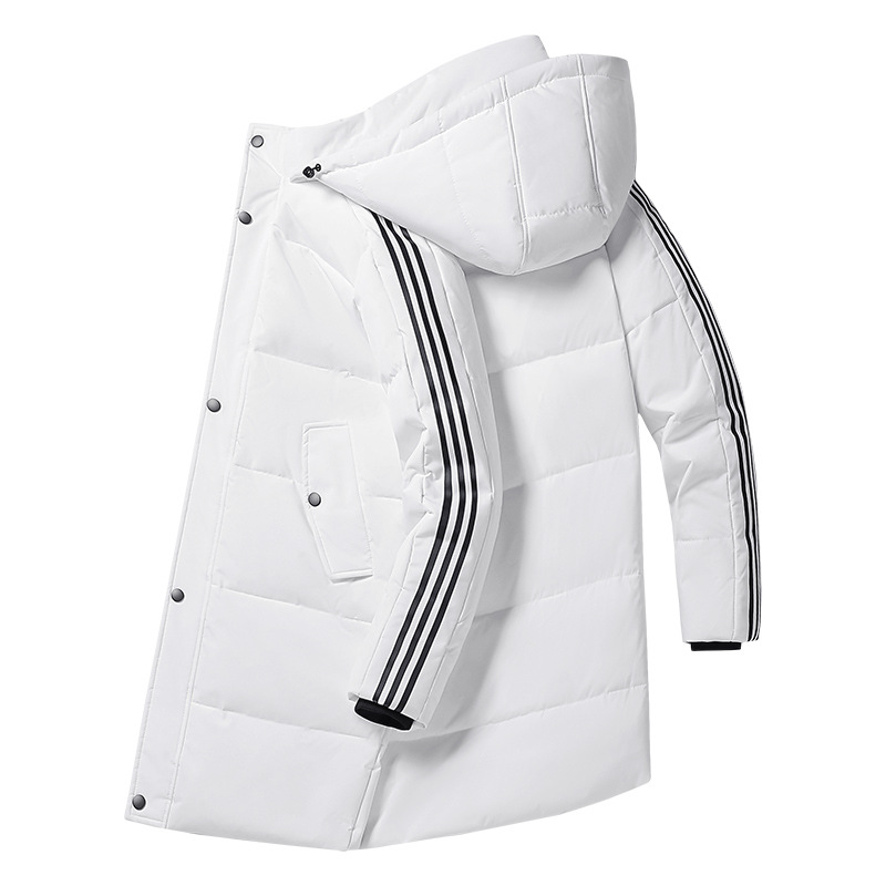 冬季男士羽绒服潮牌青少年中长款三条杠大衣户外男装连帽加厚外套