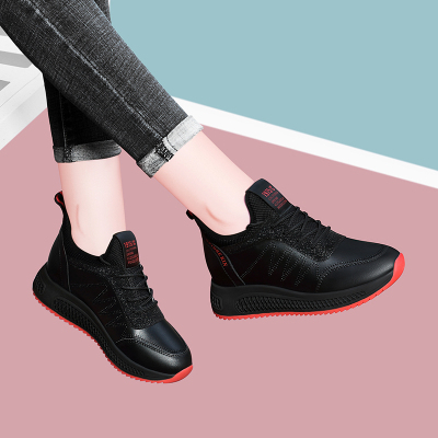 莱卡金顿女鞋子秋季新款百搭跑步鞋秋冬款黑色内增高休闲鞋秋鞋运动鞋利德尚品6804