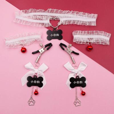 吉祥小炮新品情趣乳夹用品小母狗项圈男女用铃铛激情虐乳虐待另类调教玩具白项圈+手环+乳夹红铃铛-