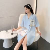Ceba睡衣女缎面睡裙夏季冰丝薄款大码可爱卡通家居服可外穿