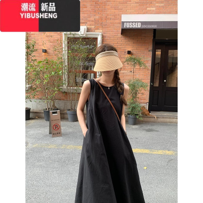 YIBUSHENG法式气质无袖背心连衣裙子女季2024新款设计感小众露背亚麻长裙
