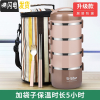 三维工匠304不锈钢多层分隔型上班族便当餐盒携学生日式桶可爱1人 级款红(4层配袋子)饭盒