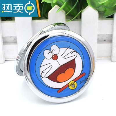 敬平可爱翻盖化妆镜随身便携折叠小镜子玻璃复古铜镜子圆形补妆镜女用 卡通猫2便携式用镜