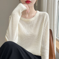 秋季精仿六羊毛圆领针织衫女菠萝针休闲时尚打底上衣简约气质毛衣