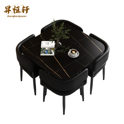 昇恒轩 家用餐桌一桌四椅 商用办公桌 四把椅子劳伦黑金岩板