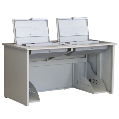 慧采云 台式翻转多媒体双人电脑桌人体工学设计高质量学校教育钢木翻转桌