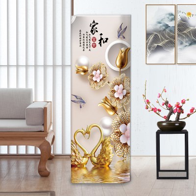 现代格力美的柜机空调闪电客罩布艺水墨防尘罩海尔方形柜式立式空调套子富贵和睦单面花色3匹:高175*宽53*厚33cm