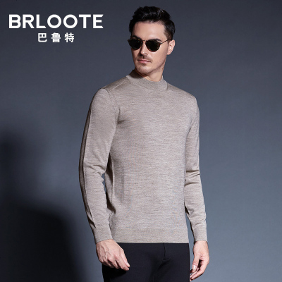 Brloote/巴鲁特纯羊毛衫男可机洗圆领套头针织衫男士秋冬打底衫