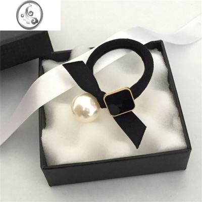 JiMi小香风头绳气质简约方形标珍珠丝带发圈发绳女马尾扎头粗皮筋皮套