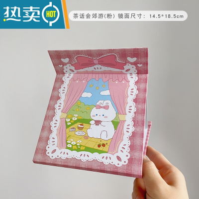 敬平化妆镜折叠可爱便携宿舍桌面可立学生ins风少女心小镜子大号台式 茶话会郊游(粉) 升级全面镜便携式用镜