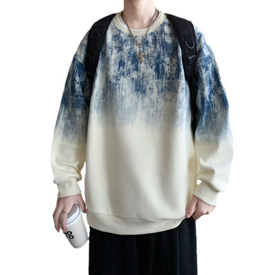 |早秋港风渐变卫衣男士潮牌新款秋季宽松圆领潮流休闲上衣