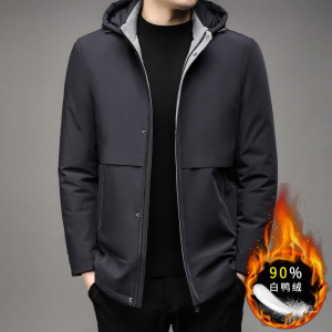 冬装羽绒服男2024新款中青年保暖冬装连帽短款学生防寒服外套不漏绒冬季90白鸭绒羽绒服男士可脱卸帽保暖加厚外套