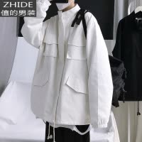 SUNTEK盐系工装外套男炸街机能风日系夹克bf风设计感港风白色美式棒球服夹克