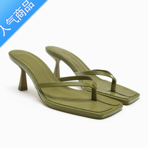 SUNTEK2023夏季夹趾高跟凉鞋女外穿细跟夹脚人字拖时尚百搭方头凉拖鞋