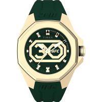 天美时(Timex)男士石英表45mm大表盘黄金表盘黑带防水100米