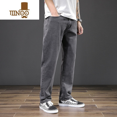 YANXU男生裤子休闲复古韩版潮流灰色2023夏季薄款直筒裤高街牛仔裤男款