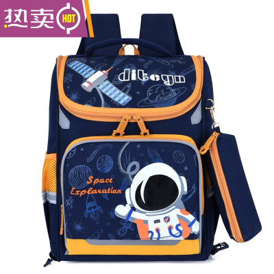 NEWLAKE小学生拉杆书包男孩三到六年级新款儿童轻便女生爬楼梯拉杆两用包书包学生黄色宇航员单包
