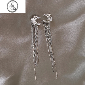 JiMi月亮锆石流苏耳环耳骨夹女无耳洞耳夹小众设计轻奢耳钉高级感耳饰 长款流苏耳夹