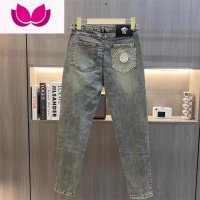 七斓牛仔裤2022新款男网红潮牌修身百搭青少年九分休闲直筒长裤子男款