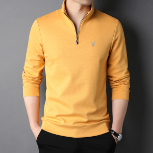 花花公子2024秋冬季长袖t恤男加绒加厚爸爸装立领卫衣POLO打底衫