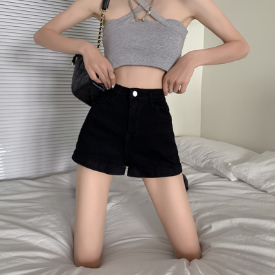 [1折价36.9元,叠加优惠券]唐狮 夏季牛仔短裤女黑色紧身热裤休闲紧身高腰时尚潮酷牛仔短裤女