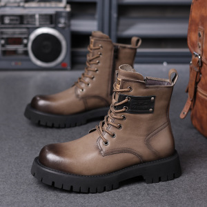 马丁靴男英伦风真皮中帮短靴工装皮靴韩版潮休闲加绒保暖高帮靴子