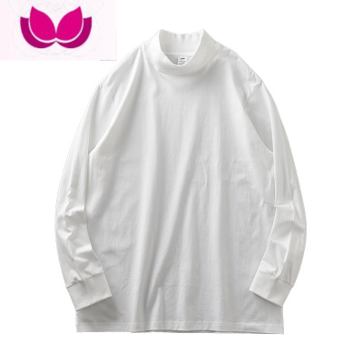 七斓日系270G半高领打底衫男卫衣款宽松内搭纯色长袖t恤