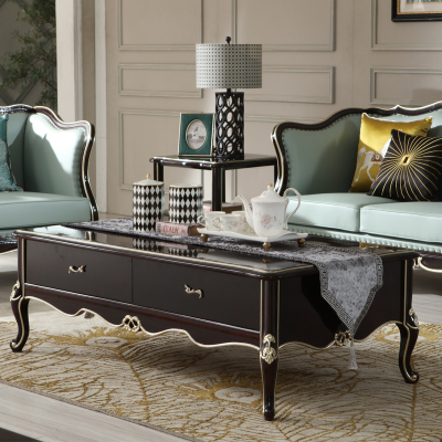 欧式实木茶几电视柜组合带抽屉后现代轻奢简约黑色欧式客厅小户型